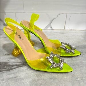 Vibrant Neon Heels with Silver Embellishment